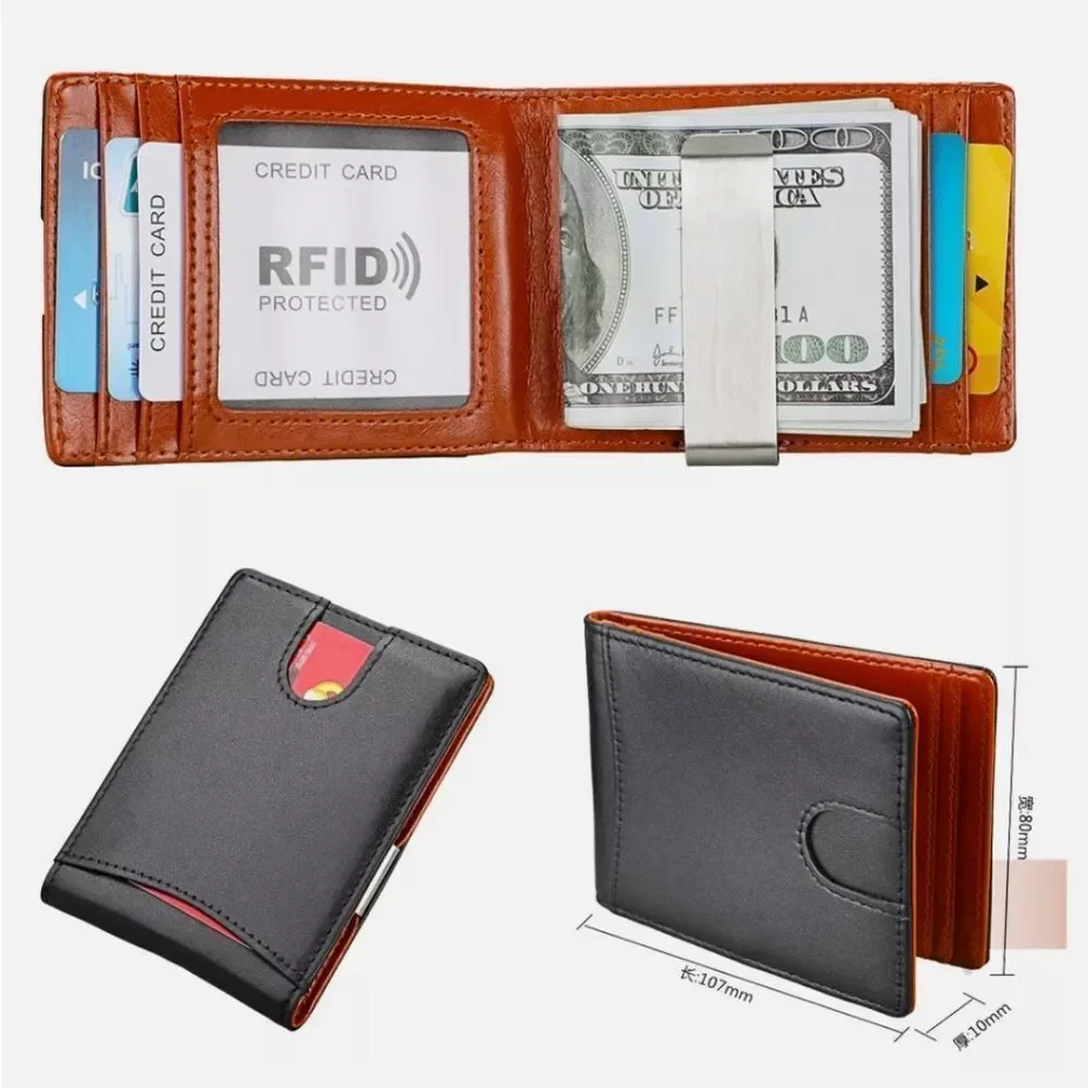 Mens Slim Wallet Minimalist Thin Front Pocket Leather Card Holder RFID Blocking